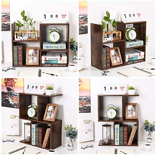 PAG-Mass Desktop Bookshelf Freestanding Wooden Countertop Bookcase Accessories Organizer Display Rack Dorm Desk Storage Shelf