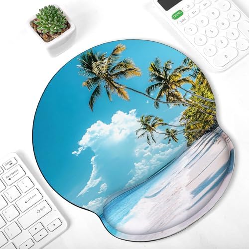 KONVINIT Ergonomic Mouse Pad with Wrist Rest, Small Mousepad with Non-Slip Rubber Base and Smooth Surface, Beach Mouse Pads for Desk, Office Desk Accessories