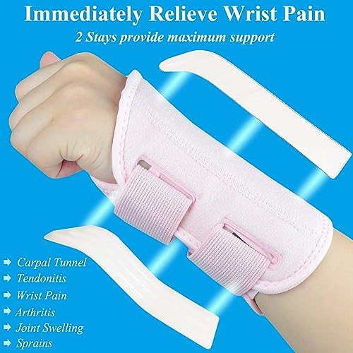 Carpal Tunnel Wrist Brace, Adjustable Wrist Support Brace, Night Wrist Sleep Supports Splints Arm Stabilizer (Right Hand, S/M, Pink)