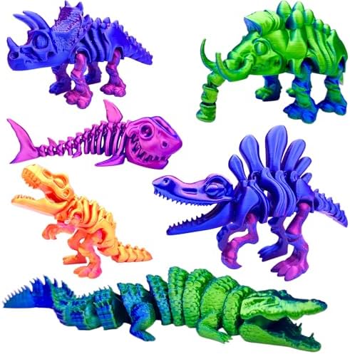 6pcs 3D Printed Dinosaur Skeletons,Snake Flexible，Articulated T-Rex Fidget Toys,Large,3D Printed Animals,Desk Toy，Easter Eggs Basket Stuffers,Toys for Boys Kids Teen Girl 4-6 8-12