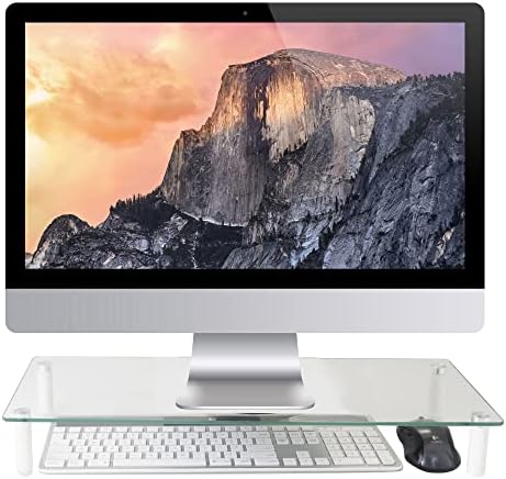 Kantek Glass Monitor Riser with 5mm Tempered Glass Platform and 40-Pound Capacity, 22-Inch W x 8.25-Inch D x 3.25-Inch H, Clear Glass (MS370)
