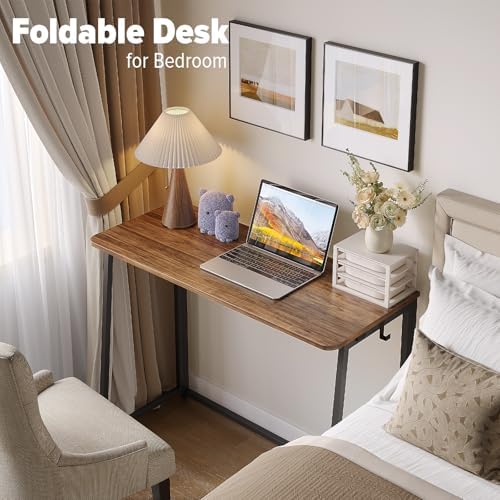 WOHOMO Folding Desk, 39.4" Foldable Computer Table for Small Spaces, Walnut