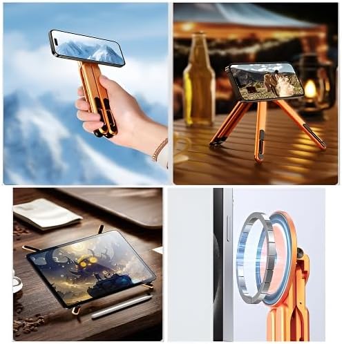 Portable Laptop Stand for Desk, Foldable Adjustable Computer Riser with Magnetic Phone Holder, Aluminum Laptop Stand Tablet Stand Mobile Phone Holder (Orange)