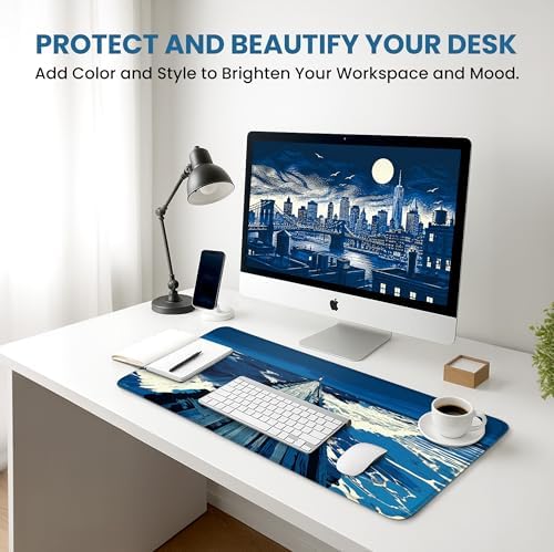 Aesthetic Desk Mat, Cute Coastal Pier Desk Pad Protector for Work & Decor, 35.4" x 15.7", Pretty Non-Slip Extended Mouse Pad for Office or Home
