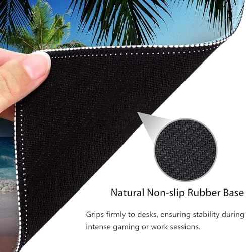 Tropical Summer Beach Mouse Pad, Blue Ocean Waves Scenery Stitched Desk Mat