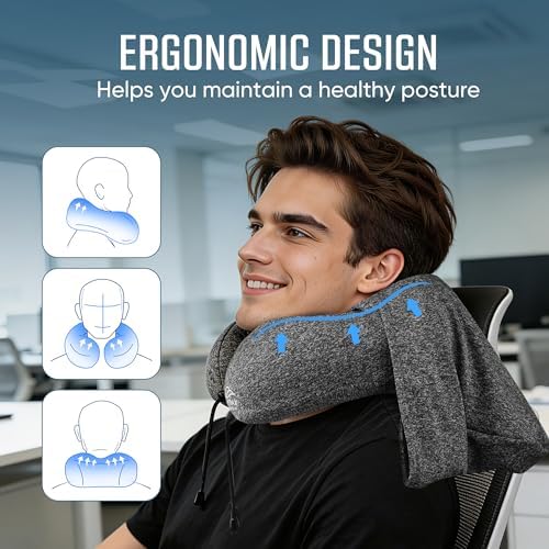 SkytraxComf® Travel Neck Pillow with Hood for Privacy on Long Flights