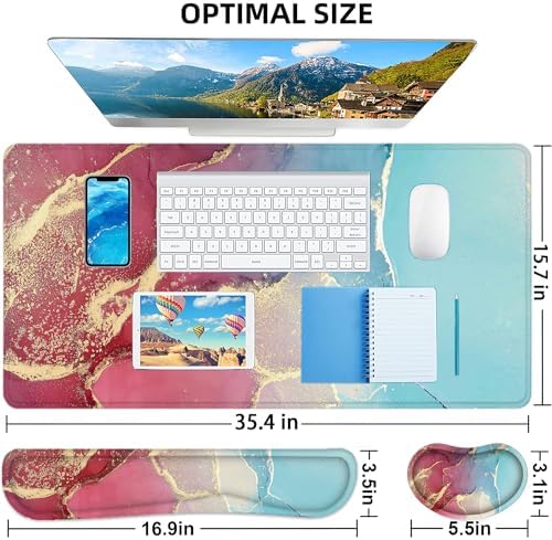 LATEEFAH Large Mouse Pad and Keyboard Wrist Rest, Desk Pad for Keyboard and Mouse, Extended Gaming Mouse Pad with Wrist Support, Waterproof Non-Slip Desk Mouse Mat for Office, Home
