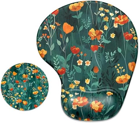 ITNRSIIET Ergonomic Mouse Pad Coaster Set with Gel Wrist Support Wrist Rest Smooth Surface Non-Slip PU Base Comfortable Office Supplies Pain Relief, 9.5 x 8.3 inches, Beautiful Flowers