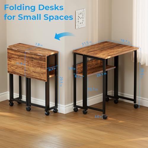 GreenForest Folding Desk with Wheels, 31.5" Rolling Table for Small Spaces