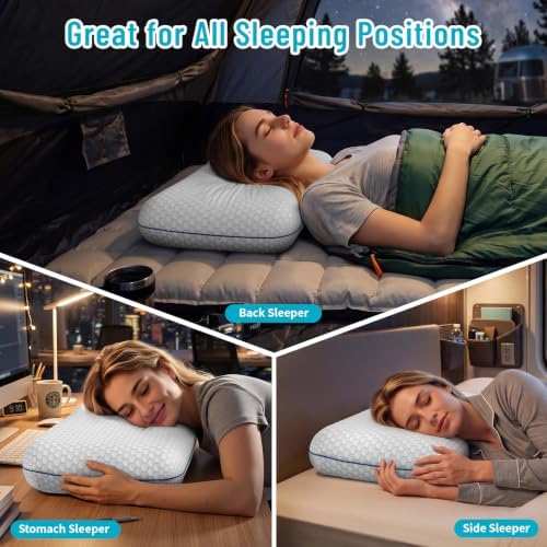 CushyOasis Memory Foam Bed Pillows for Sleeping, Set of 2, Camping Size