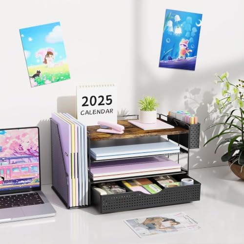 Wood Desk Organizers and Accessories with File Holder & Catalog Racks