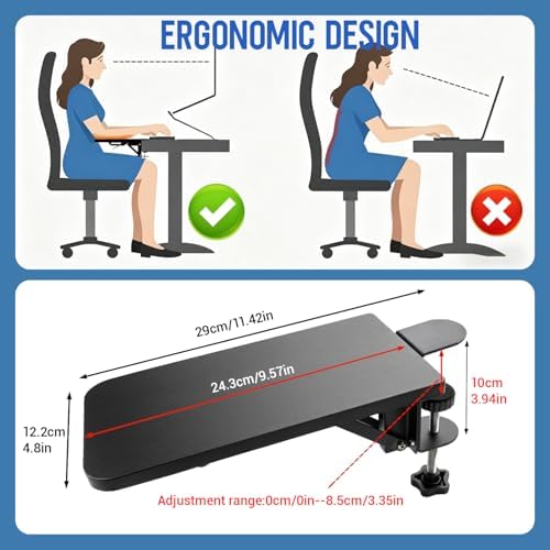 Arm Rest for Desk Elbow Support Black 9.57 x 4.8 Inch,Foldable Computer Desk Armrest Extender Tray,Ergonomic Relieve Stress,Eliminate Pain,Reduce Office Occupational Chronic
