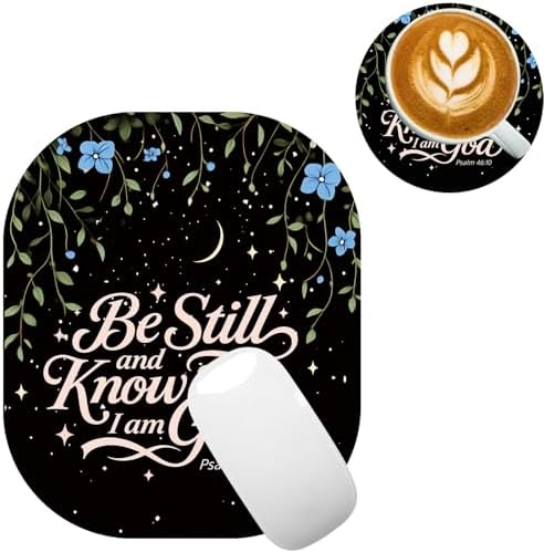 Small Mouse Pad，Mini Mouse Pad 6 x 7 Inch，for Laptop Keyboard Tray Wireless Mouse Home Office Travel，with Non-Slip Rubber Base, Waterproof Mouse Mat，Psalm 46:10 Floral