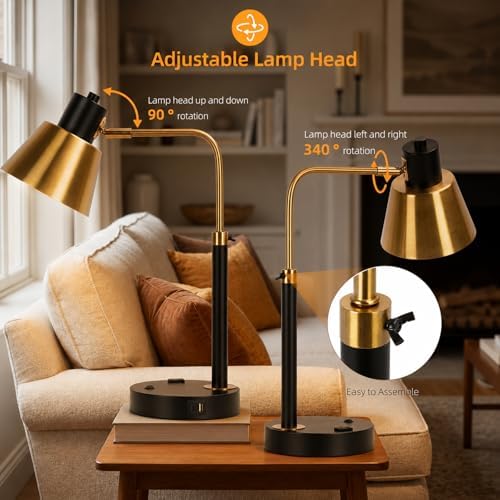 Adjustable Desk Lamp with Dual USB-C/A & AC Outlet 340° Swivel Lamp Head