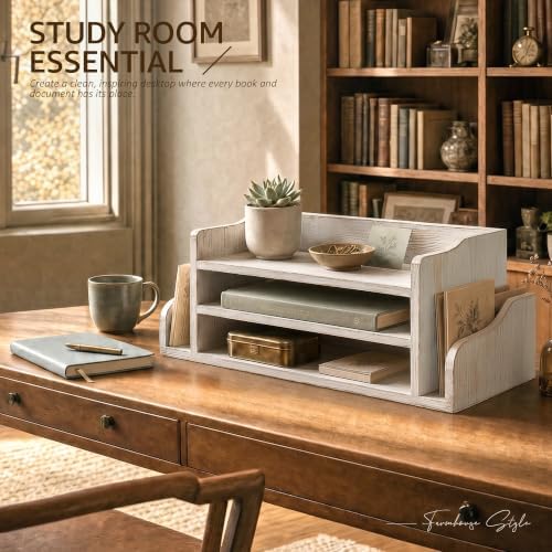 Wood Desk Organizer: File Organizer for Office Desk & Classroom, Whitewash