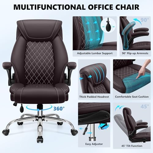 Big and Tall Office Chair, Ergonomic Comfy Desk Chair with Lumbar Support