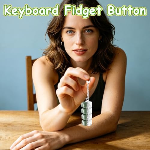 2 PCS Keyboard Fidget Toy, Double Layer Keycap Keyboard Fidget Keychain 4-in-1 Keyboard Decompression Button Finger Clicker Toys, Portable Tactile Button Sensory Fidget Toys Stress Relief Gifts（Green）