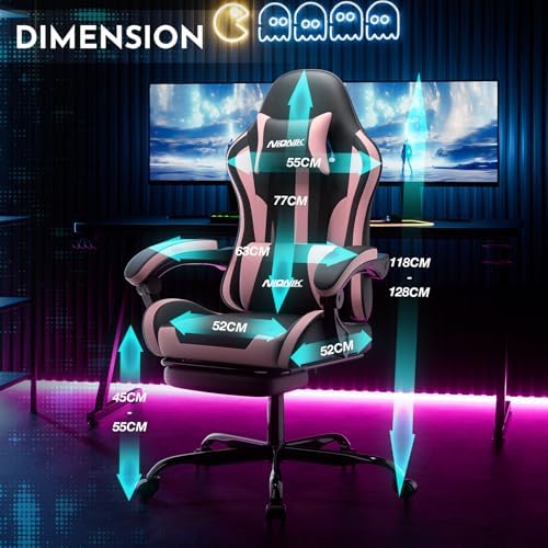 Gaming Chair, Ergonomic Computer Chair with Footrest and Lumbar Support, Height Adjustable Game Chair with 360°-Swivel Seat and Headrest and for Office or Gaming Blackpink