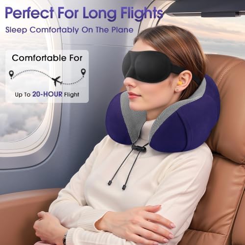 CloudBliss Neck Pillow for Airplanes, Memory Foam Travel Pillow, Navy