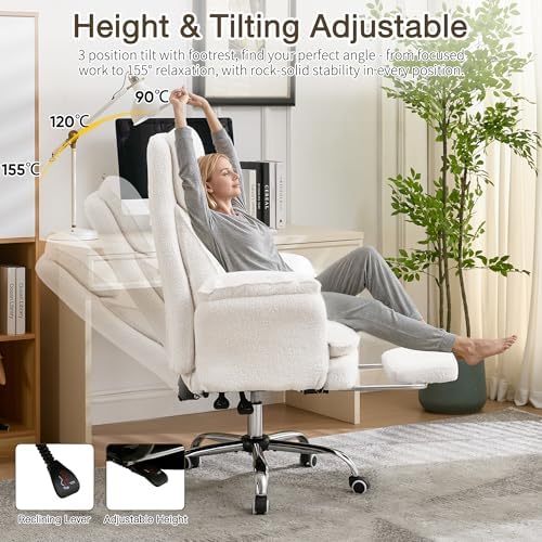 JOMEED Cloud Cross Legged Office Chair with Footrest,Flip Armrest,White