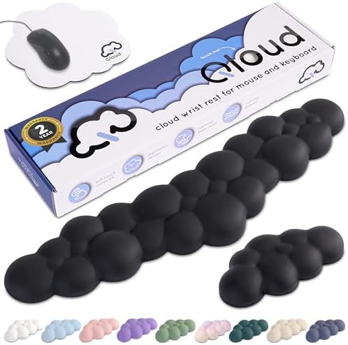 Black Cloud Keyboard Wrist Rest – Create-ables Qloud Black Wrist Rest for Computer Keyboard and Mouse, Ergonomic Memory Foam Wrist Pad with Non-Slip Base, Includes Cloud Mouse Pad
