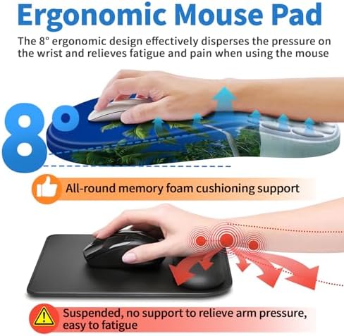 YIWEI Ergonomic Mouse Pad with Wrist Rest for Carpal Tunnel Pain Relief