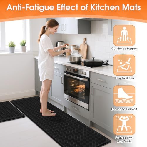 TranquilRelax 2-Piece Kitchen Mats, Cushioned Non-Slip Floor Mats, Black
