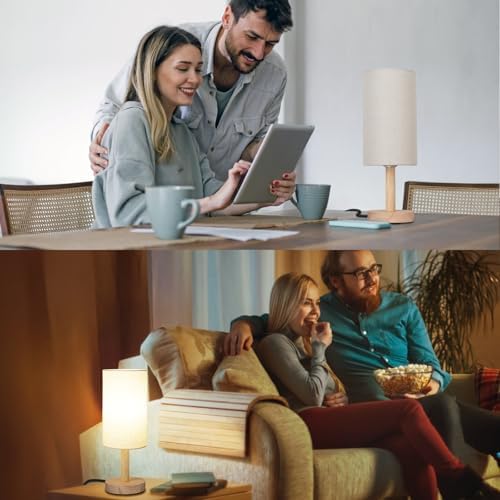 LALISU Small Table Lamp，Nightstand Lamp Wood Base Bedside Lamp Plug in