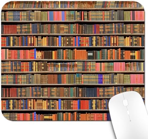9.5x7.9 Inch Office/Gaming Mouse Pad, Vintage Library Shelf Overflowing with Colorful Books Retro Bookshelf Cute Anti-Slip Mat for Desk