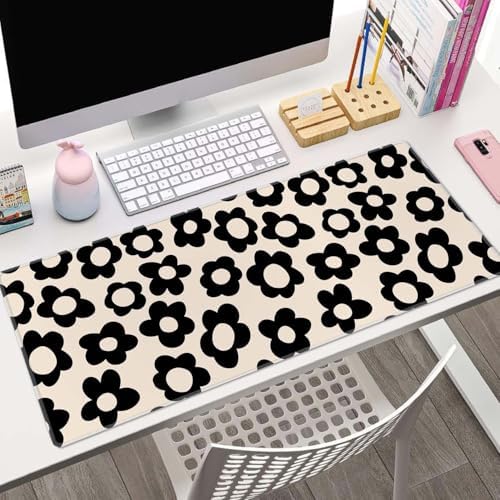 Mouse Pad Gaming, Large Mouse Pads, Non-Slip Rubber Base Mousepad, Keyboard Mouse Mat Desk Pad with Stitched Edges, 31.5x11.8 inch Vintage Black Flowers