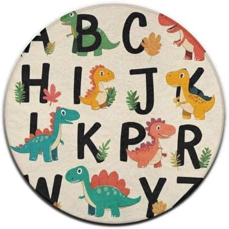 Soft Round Yoga Carpet, Large Home Decor Mat, Non Slip Machine Washable Kitchen Office Circle Rug Dinosaur