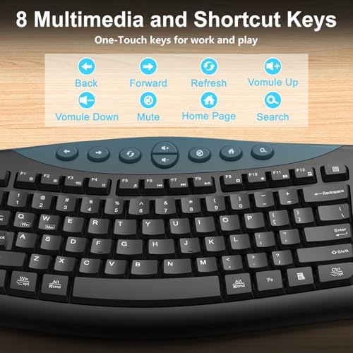 Wireless Keyboard and Mouse Combo, 2.4G Quiet Ergonomic Curved Keys(Black)