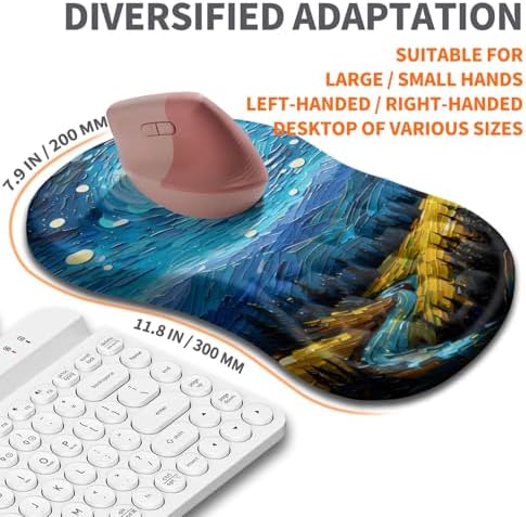 Ergonomic Joint Wrist Support Mouse Pad with Memory Foam Cushion Massage Bump, Carpal Tunnel Pain Relief Mousepad Slope Design for Wrist Rest, 11.8x7.9 in, Starry Night