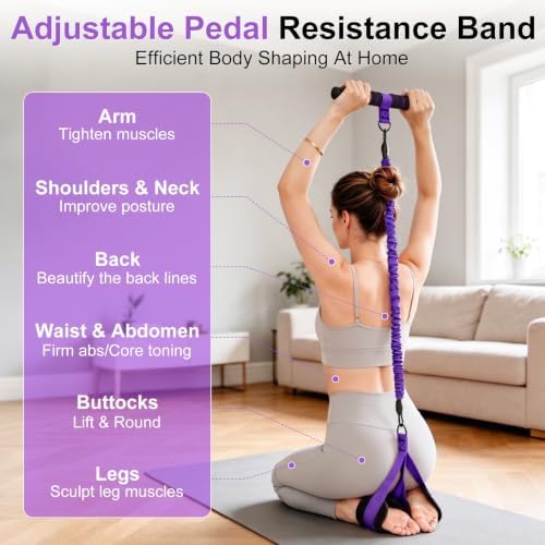 Pedal Resistance Band with Handle, 3 Tube Adjustable Resistance Bands for Arm,Waist, Abdomen,Core,Legs- Sit Up Exercise Equipment for Women