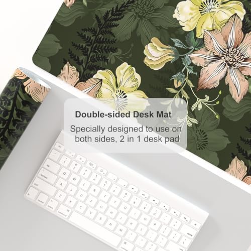 Colorful Star Large Mouse Pad, PU Leather Waterproof Desk Mat, Computer Gaming Mouse Pad, XXL Table Mousepad Non Slip Full Desk Pad for School Office Home 23.6" x 13.8" - Vintage Bold Flowers