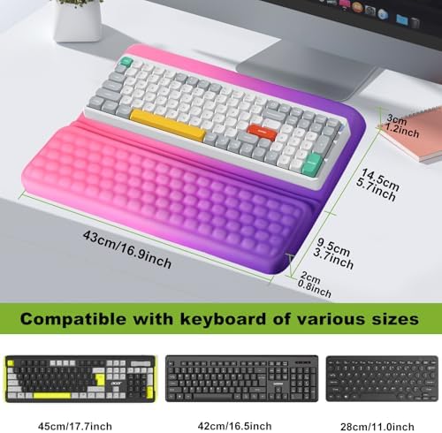 Wrist Rest with Keyboard Stand, Ergonomic Keyboard Riser Holder with Memory Foam Wrist Support Pad, Desk Cushion Easy Typing for Home Office Laptop Computer Gaming, Red-Purple Gradient