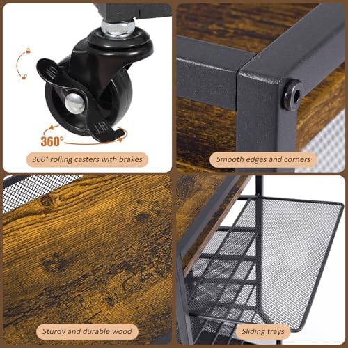 ThreeHio 7 Tier Rolling File Cart with Sliding Trays, Wood Metal File Organizer Beside Desk, Free-Standing File Holder, Paper Letter Tray Organizer Mesh Desk Organizer for Home Office School (Patent)