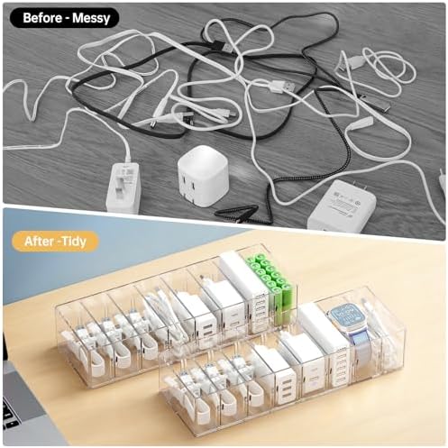 FRETONBA 2 Pack Cable Storage Organizer Box with 8 Compartments, Small