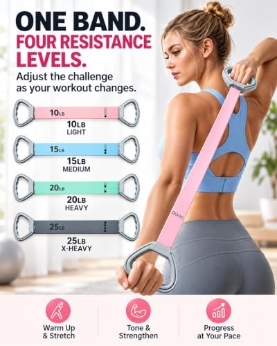 Adjustable Resistance Band with Handles, 10LB-25LB, 4 Resistance Levels