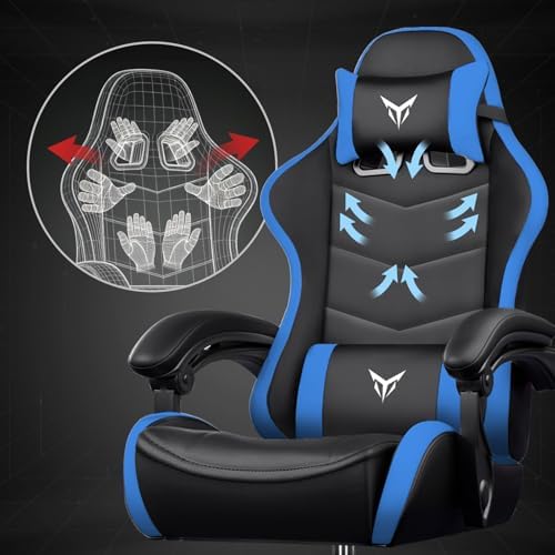 GTPLAYER Gaming Chair High Back Computer Chairs for Adults, Ergonomic Height Adjustable Recliner Chair 300lbs with Linkage Armrest and Lumbar Support for Home Office, Dark Blue