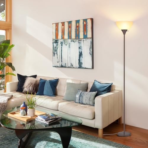 Coucrek Floor Lamp, LED Standing Lamps with White Plastic Shade, Corner Floor Lights for Living Room Bedroom, Rotary Switch, Bulb not Included, Brown