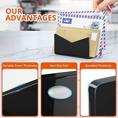 Richboom Acrylic Mail Holder, Envelope Holder for Desk Countertop Letter Holder for Home Office School (1 Section Black - 2 Pack)
