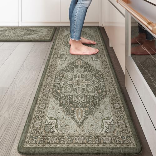 KIMODE Kitchen Mats Cushioned Anti Fatigue, Boho Kitchen Rugs Sets of 2
