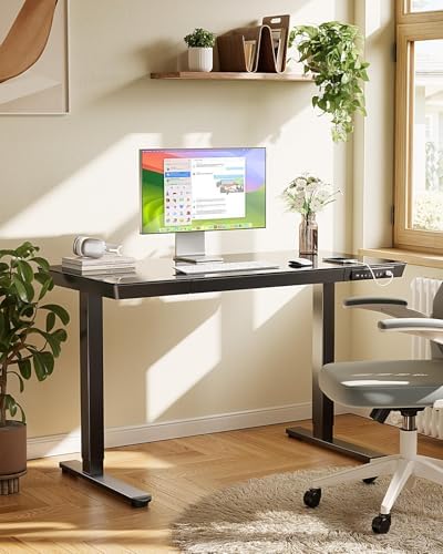 Marsail 48 x 24 inch Glass Standing Desk with Drawer Storage, Matte Black