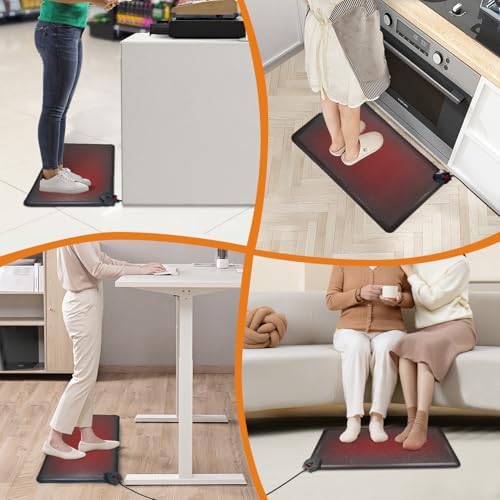 Anti Fatigue Mat - Warming Comfort & Durable Heated Standing Mat at Home, Kitchen, Office, Heating Standing All Day Non Slip Floor Mats for Winter - Easy to Clean, Waterproof - Black