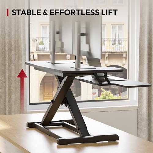 SANODESK 36" Standing Desk Converter, Adjustable Sit to Stand Desk Riser with Effortless Lifting for Home Office, Desk Topper for Dual Monitors, Computer Lift with Keyboard Tray, Black