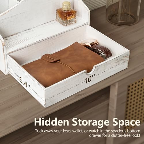 Rebee Vision Mail Organizer for Desk with Drawer for Room Decor, Whitewash