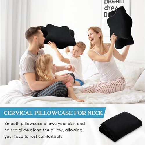 Hahafelt Cervical Neck Pillow Case Plush with Zipper, Black, Queen Size
