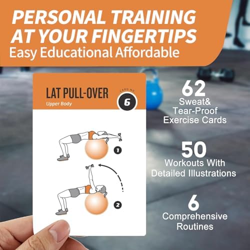 Stability Ball Workout Cards, 62 Exercises Cards Deck Large Size 5" x 3.5" Fitness Cards for Women & Men, Beginner Fitness Guide to Training Exercises at Home or Gym