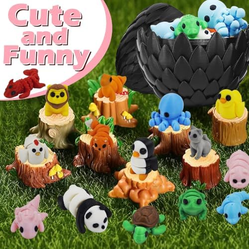 25 pcs Animal Figurines with Dragon Egg, 3D Printed Animal Figurines Set with Dragon Egg, Articulated, Party Favors, Gifts for Boys Girls Toddlers, Office Desk Pets, Classroom Rewards